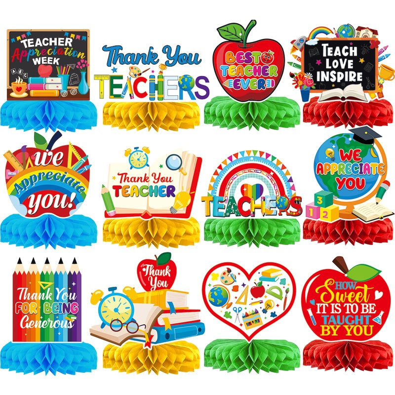 Yavxzvbw 12Pcs Teacher Appreciation Table Decorations Honeycomb Centerpieces Thank You Teachers Table Centerpieces Teacher Appreciation Decorations for Teachers Day Party Decorations - Image 1